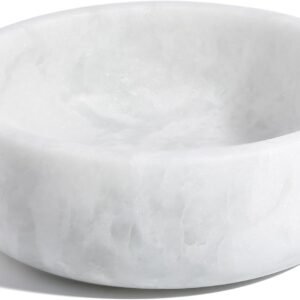 White Marble Dog Bowls, Non-Slip Dog Food Water Bowl Small, Heavy Duty Pet Bowl for Cats and Medium Dogs, Weighted African Natural Marble, Holds 4 Cups(5lbs)