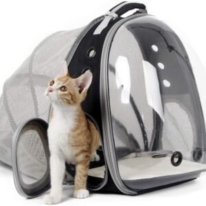 Back Expandable Cat Backpack Carrier, Fit up to 12 lbs, Space Capsule Bubble Window Pet Carrier Backpack to Carry and Transport Cat Bunny Small Puppy
