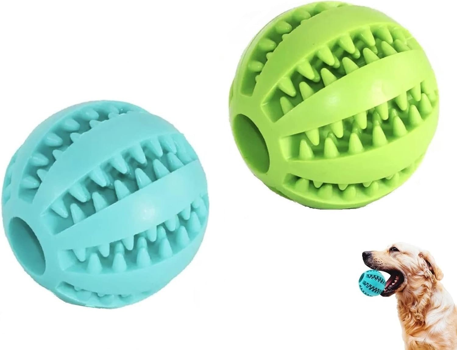 Dog Ball - Pack of 2 - Cleaning Toy for Dogs Teeth - Teeth Cleaning Ball - Interactive Toy for Pets Made of Natural Rubber