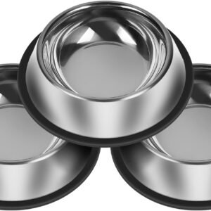 3Pcs Stainless Steel Dog Bowls Set - Non-Slip Food and Water Bowl 13 Oz - Dishwasher-Safe, Rust Resistant Metal Pet Bowls for Small/Medium/Large Sized Pets