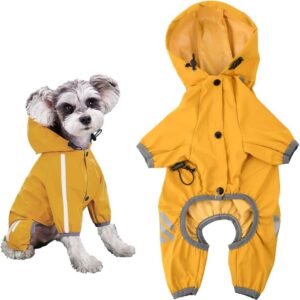 Raincoat for Dogs Dog Raincoat Waterproof with Collar Hole Adjustable 4 Legs Pet Poncho Dog Raincoat with Hood Reflective Stripes for Small Medium Dogs (S)