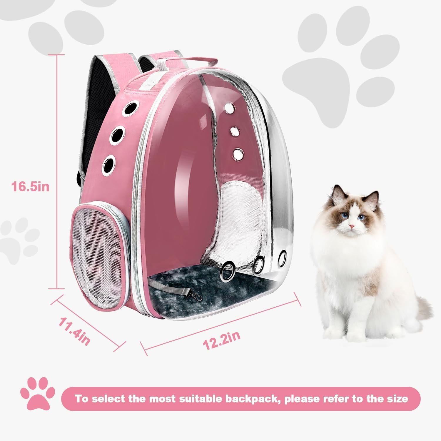 Cat Backpack Carrier, Pet Cat Carrier with Ventilated Design for Carrying Puppy Cats, Pet Carrier Backpack for Traveling/Hiking/Camping/Outdoors Airline Approved Travel Carrier(Pink) - Image 2