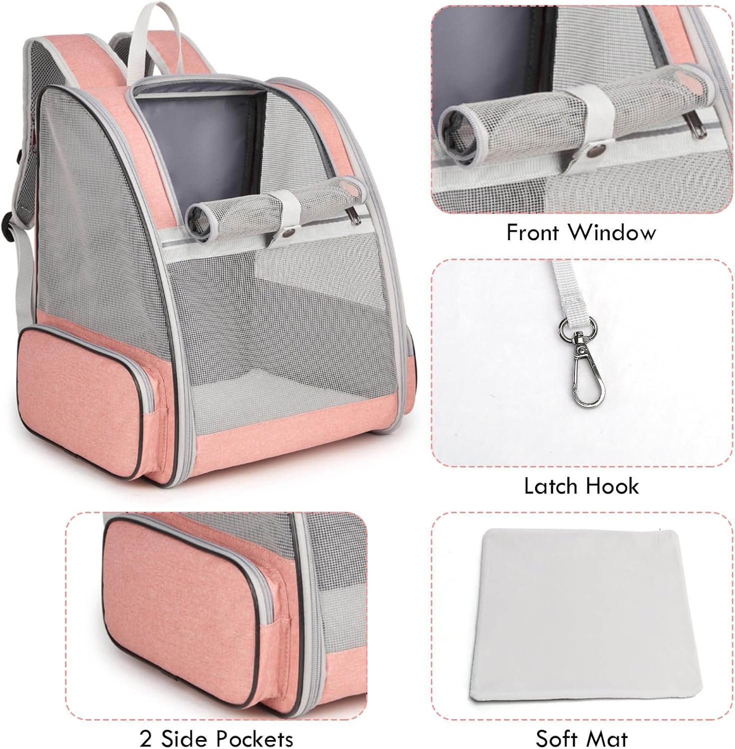 Cat Backpack Carrier, Large Pet Backpack with Kitten Wand Feather Toy for Medium Small Dog Cat Puppy Kitty Bunny up to 15lbs, Ventilated Mesh Dog Travel Carrier for Hiking Walking Outdoor Use (Pink) - Image 2