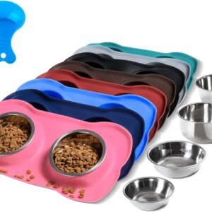 Pet Dog Bowls 2 Stainless Steel Dog Bowl with No Spill Non-Skid Silicone Mat + Pet Food Scoop Water and Food Feeder Bowls for Feeding Small Medium Large Dogs Cats Puppies (S, Pink)