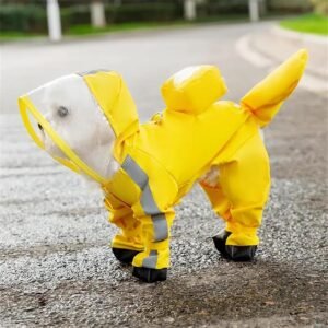 Dog Raincoat with Boots,Waterproof Dog Raincoats with Hood,Raincoat with Reflective Strap, Lightweight Rain Jacket with Leash Hole (Yellow Flower (Detachable Tail), M (5-8lb))