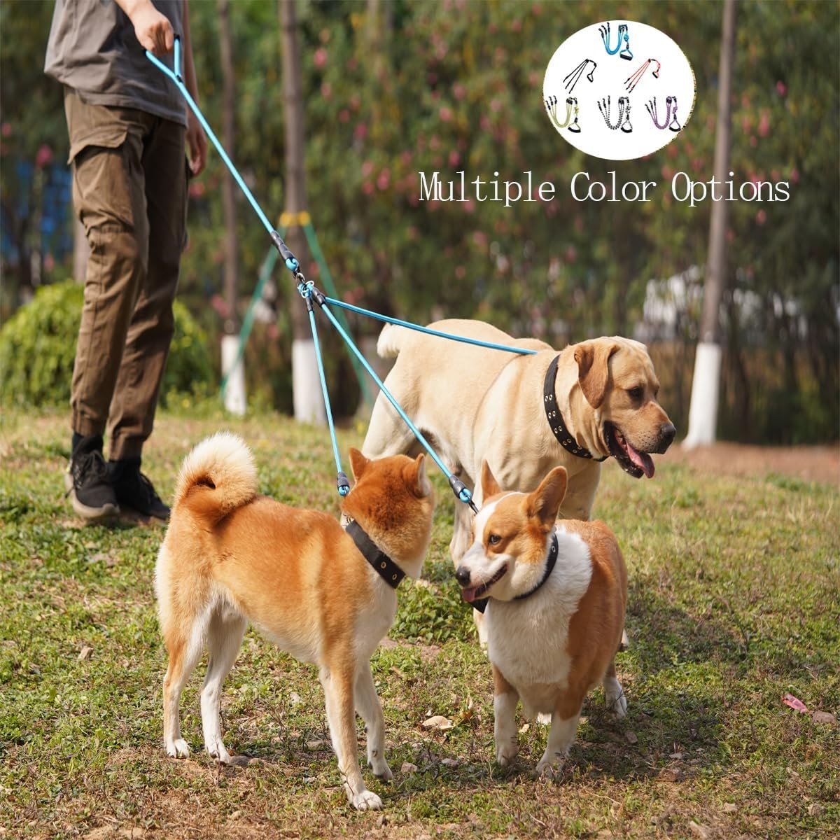 3 in 1 Durable Nylon Dog Leash with Padded Handle, 360° Swivel No Tangle Climbing Rope Removable Pet Traction Rope, Lead for Medium Large Dogs Blue - Image 2