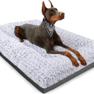 Deluxe Washable Dog Bed for Large Dogs Dog Crate Mat 36 Inch Comfy Fluffy Kennel Pad Anti-Slip for Dogs Up to 70 lbs, 36" x 23", Grey