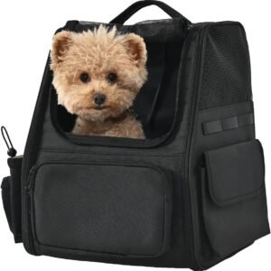 Pet Backpack for Cats & Small Dogs, Collapsible Travel Carrier with Ventilated Mesh, Removable Pad, and Safety Leash, Black