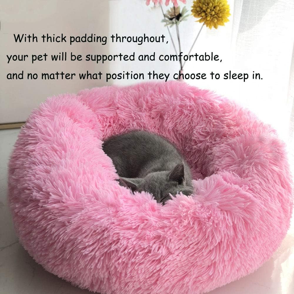 Modern Soft Plush Round Pet Bed for Cats or Small Dogs, Mini Medium Sized Dog Cat Bed Self Warming Autumn Winter Indoor Snooze Sleeping Cozy Kitty Teddy Kennel (20'' D x 8'' H, Hot Pink) - Image 2
