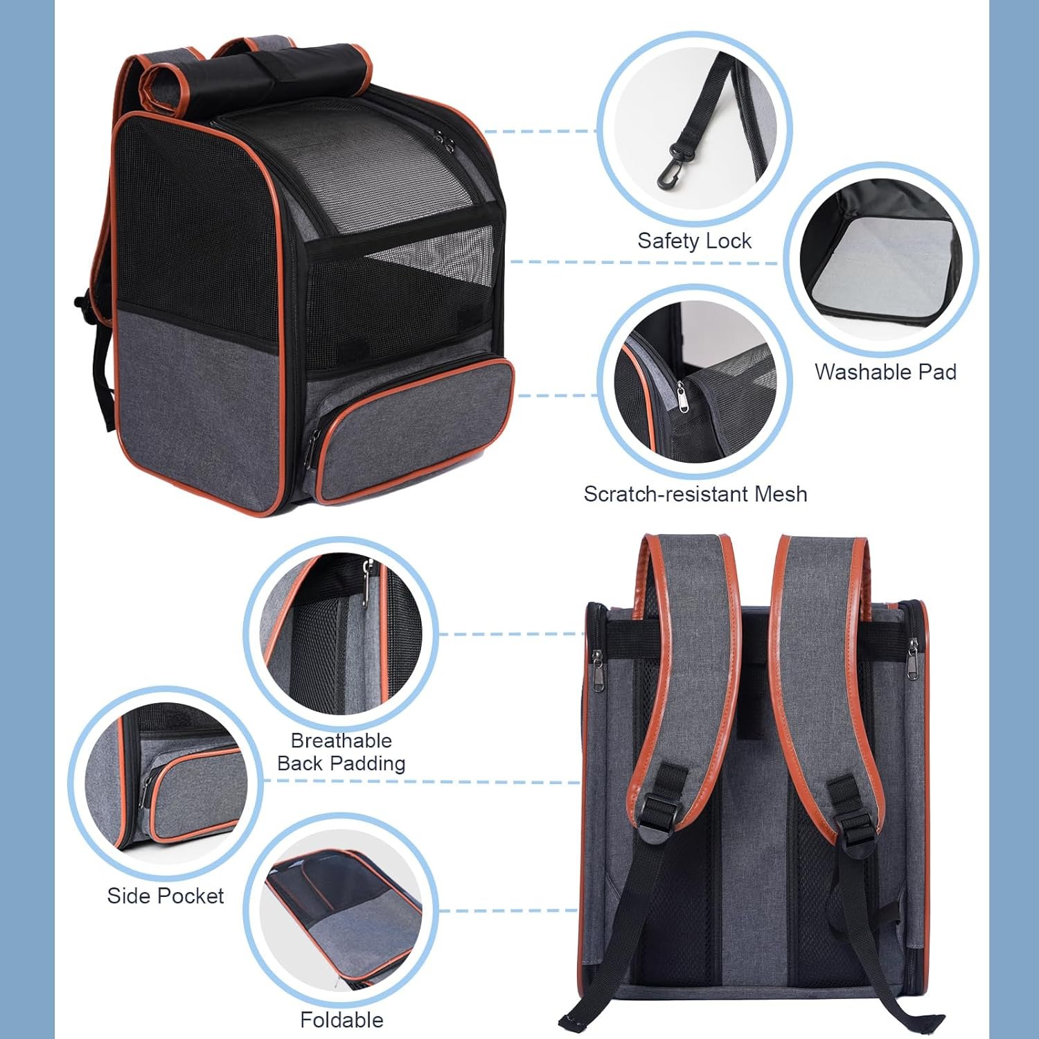 Cat Backpack Carrier, Breathable & Foldable Pet Carriers for Cats, Small Dogs and Rabbits Under 15 lbs, Airline Approved Dog & Cat Carrier Backpack for Hiking, Travel, Camping, Dark Gray - Image 2
