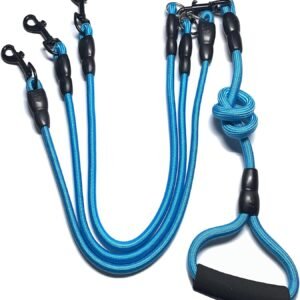 3 in 1 Durable Nylon Dog Leash with Padded Handle, 360° Swivel No Tangle Climbing Rope Removable Pet Traction Rope, Lead for Medium Large Dogs Blue