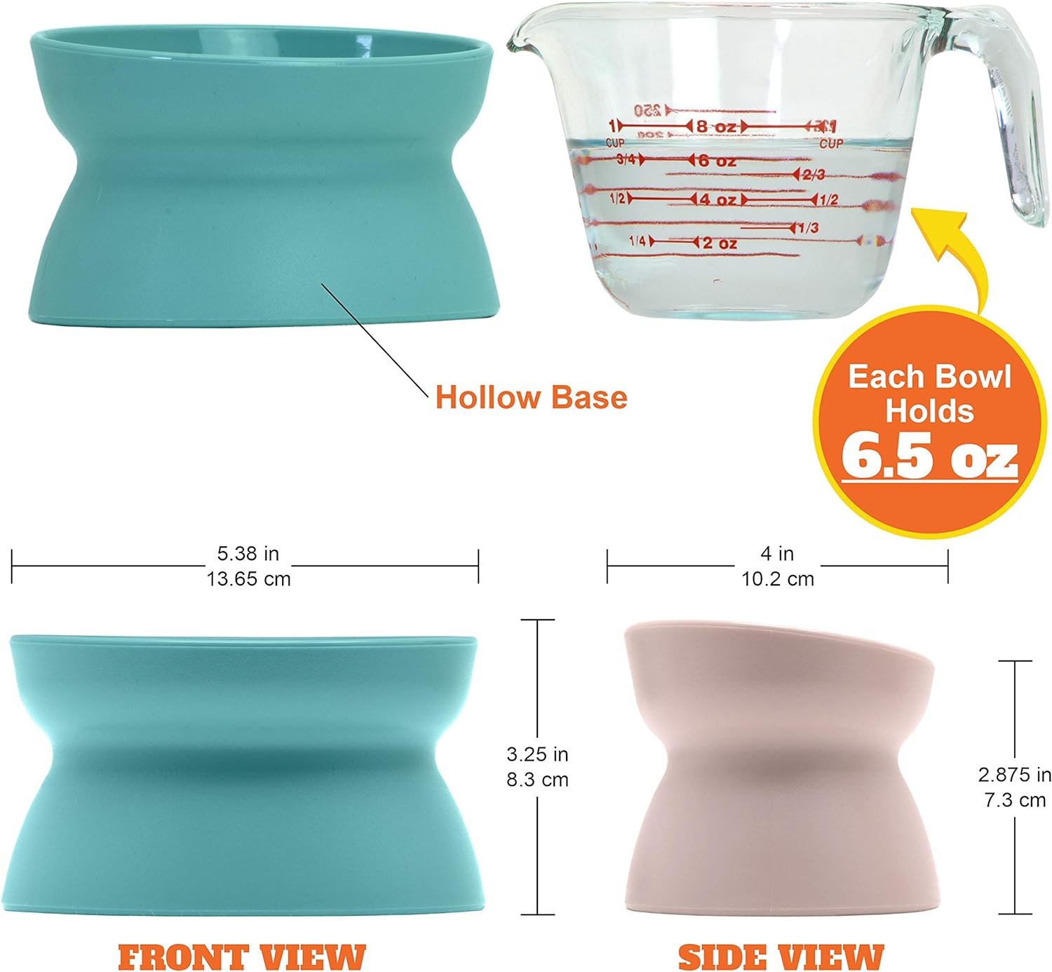 Elevated Cat Bowls (Set of 2), Whisker-Friendly Raised Cat Food & Water Dishes, Modern Pedestal Design, Dishwasher Safe, 6.5 oz Each – Teal & Light Pink - Image 2