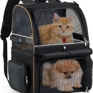 Double Cat Backpack Carrier for 2 Cats, Double-Compartment Pet Carrier Backpack for Two Small Cat or One Medium Cat, Cats Carrier Backpack Dog Carrier Backpack Fits Up to 24 Lbs,Black