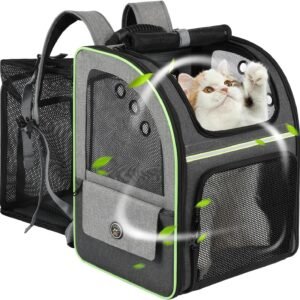 Cat Carrier Backpack, Large Cat Backpack Carrier Soft, Expandable Airline Approved Cat Carrier for Small Dogs Puppies Medium Cats Suitable for Hiking/Camping