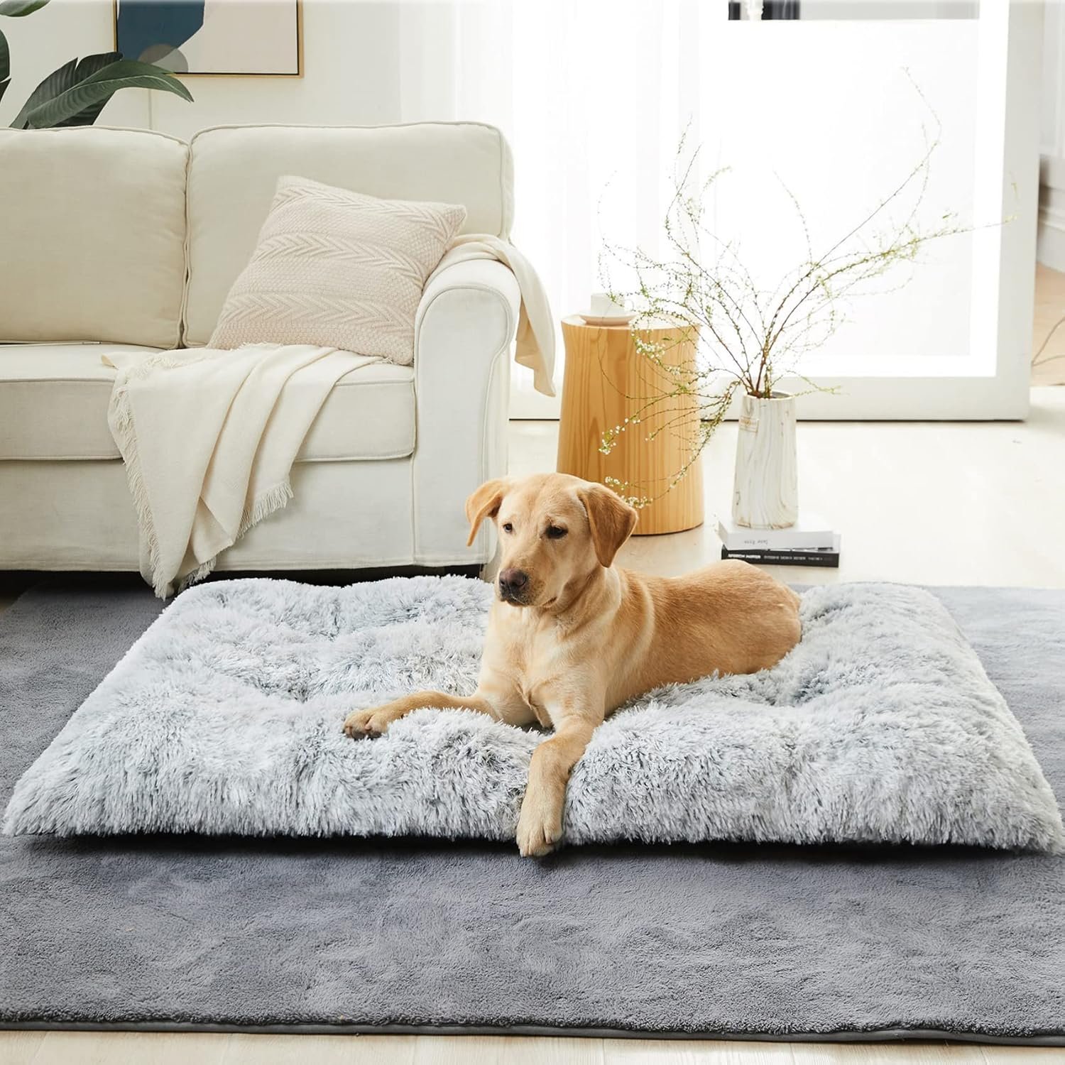Dog Beds for Large Dogs, Plush Dog Crate Bed Fluffy Cozy Kennel Pad for Sleeping & Ease Anxiety, Washable Dog Mats with Anti-Slip Bottom for Large Medium Dogs - Image 2