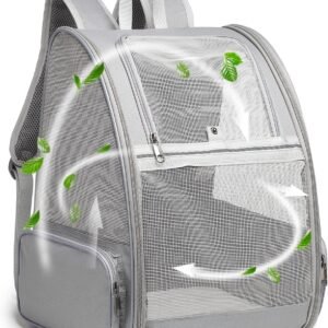Pet Backpack Carrier for Small Cats Dogs | Ventilated Design, Safety Straps, Buckle Support, Collapsible | Designed for Travel, Hiking & Outdoor Use (Light Gray)