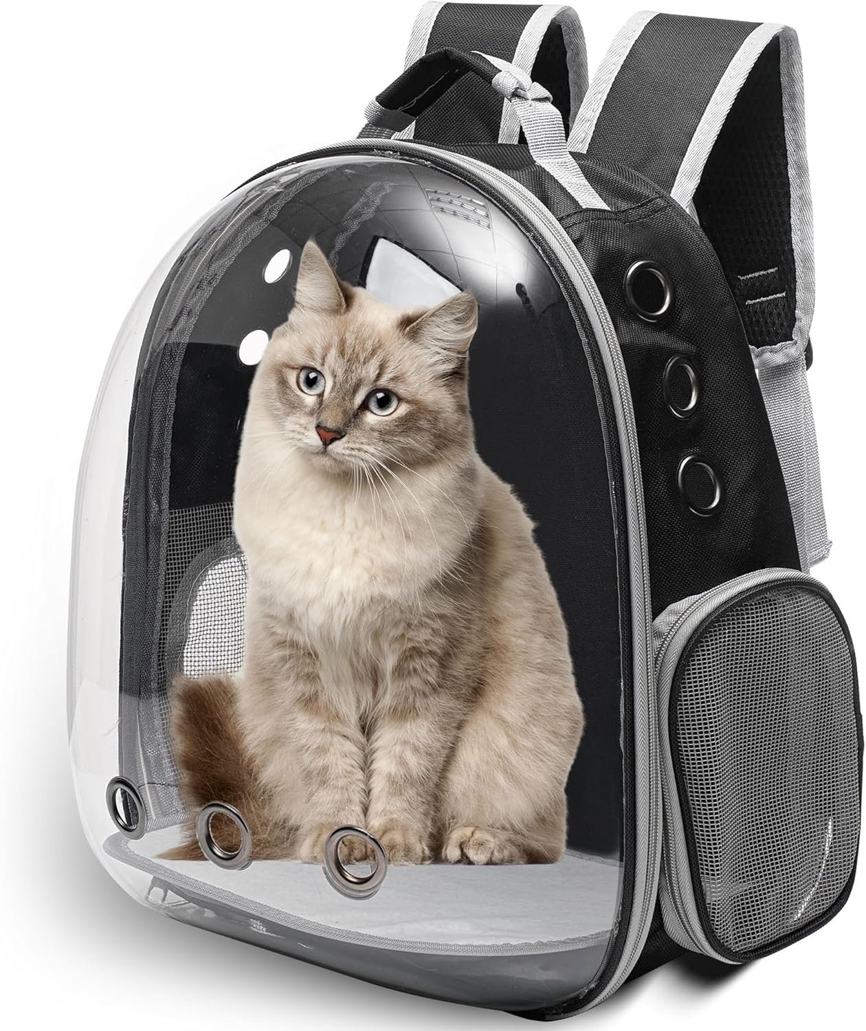 Large Cat Backpack Carrier for Travel and Hiking Transparent Pet Bubble Backpack for Cats up to 20lbs with Ventilation and Padded Straps Mochila para Gatos transportadora mascotas (Black) - Image 2